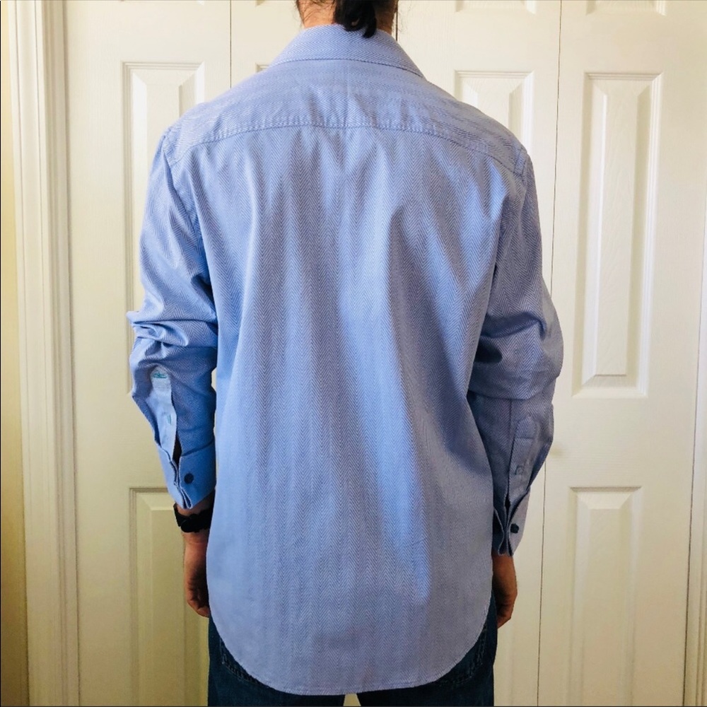 Marc Ecko Blue Herringbone Button Down Shirt Large - image 3